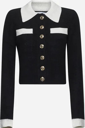 Self-Portrait Black textured knit cardigan