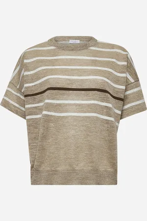 Brunello Cucinelli Beige lurex linen blend striped sweater