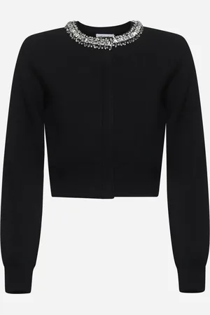 Self-Portrait Black embellished knit cardigan