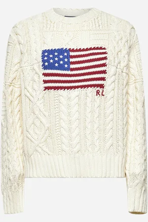 Ralph Lauren Ivory Aran-knit flag cotton sweater