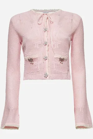 Self-Portrait Pink bow crochet cardigan