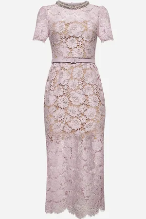 Self-Portrait Lilac floral lace pearl midi dress