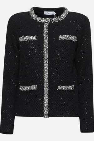 Self-Portrait Black sequin knit cardigan