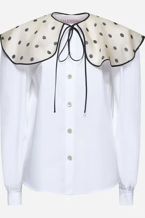 VALENTINO White cotton shirt with polka dot collar