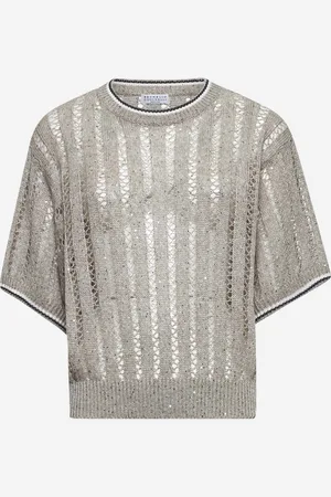 Brunello Cucinelli Beige linen Dazzling Ribbed Net sweater