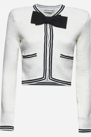 Self-Portrait Ivory bow jacquard knit cardigan