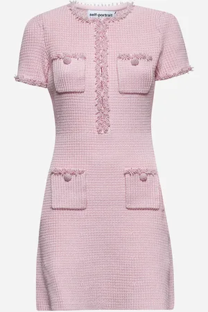 Self-Portrait Pink textured knit mini dress
