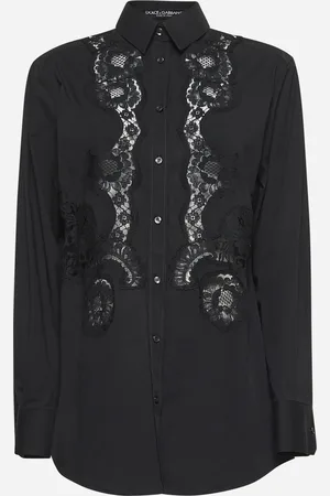 Dolce & Gabbana Black poplin shirt with lace intarsia