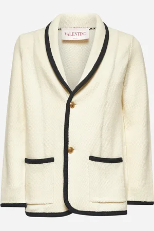 VALENTINO Ivory knit torchon piping single-breasted blazer