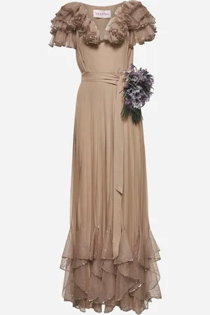 VALENTINO Nude silk georgette long dress