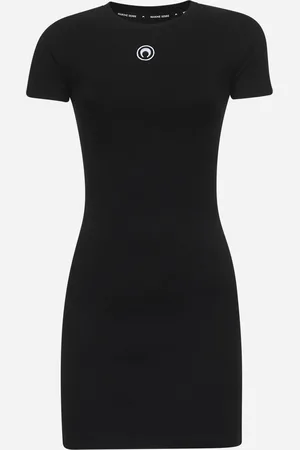 Marine Serre Black ribbed jersey Moon Logo mini dress