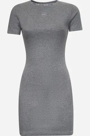 Marine Serre Grey ribbed jersey Moon Logo mini dress