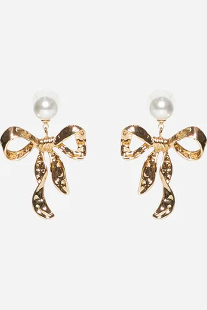 Self-Portrait Gold mottled bow earrings
