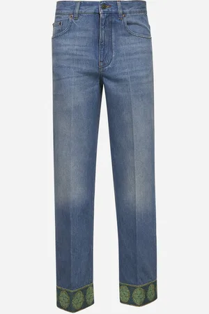 VALENTINO Blue denim jeans with jacquard hems
