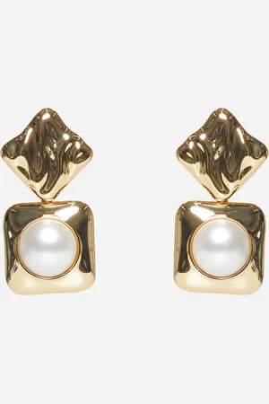 Self-Portrait Gold mottled pearl tiered earrings