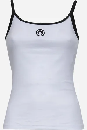 Marine Serre White ribbed jersey Moon Logo tank top
