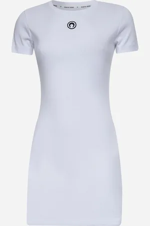 Marine Serre White ribbed jersey Moon Logo mini dress
