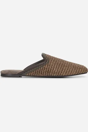 Brunello Cucinelli Brown techno raffia Precious Trim slippers
