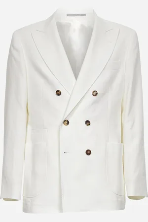Brunello Cucinelli White twisted linen deconstructed blazer