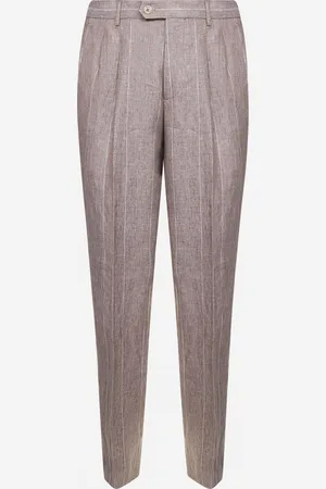 Brunello Cucinelli Beige pinstripe canvas leisure fit trousers