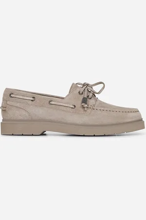 Brunello Cucinelli Grey suede Shiny Aglets sail penny loafers