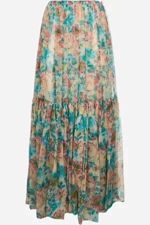 Chloé Beige printed silk muslin maxi skirt