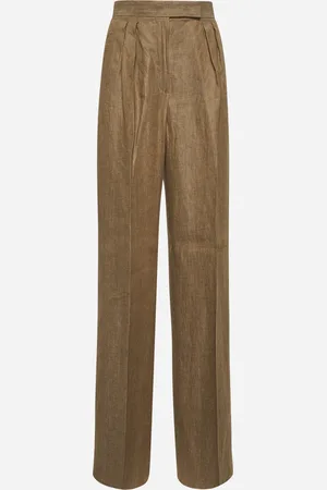 Max Mara Beige linen RAUCHE wide leg trousers