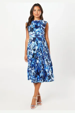 Coast Printed Pleated Satin Midi Wedding Guest Dress