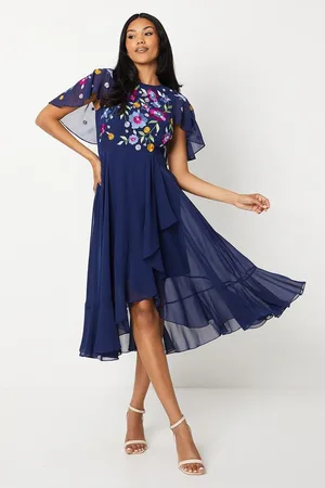Coast Embroidered Bodice Cape Back Midi Dress