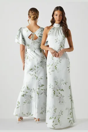 Coast Dahlia Printed Satin Halterneck Bridesmaid Dress