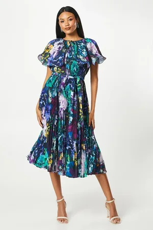 Coast Detachable Pleated Cape Detail Midi Wedding Guest Dress
