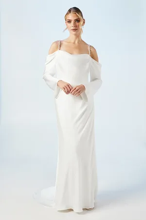 Coast Drape Cold Shoulder Embellished Strap Wedding Dress