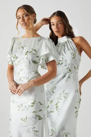 Coast Dahlia Printed Angel Sleeve Satin Bridesmaid Dress