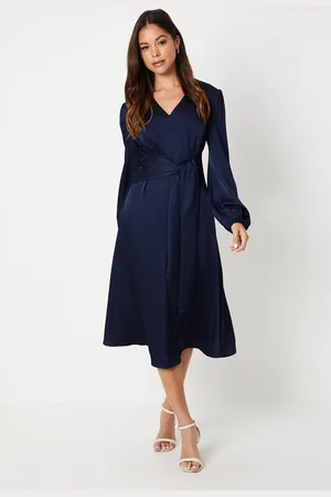 Coast Tie Front Satin Blouson Sleeve Midi Dress