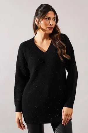 wallis Sequin Knit V Neck Knitted Tunic Dress