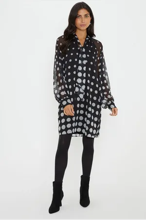 wallis Spot Tie Neck Balloon Sleeve Shift Dress