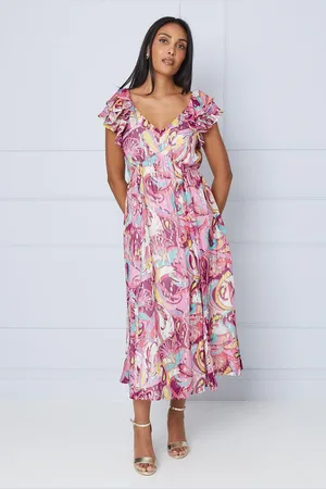 wallis Petite Paisley Metallic Ruffle Shoulder Midi Dress