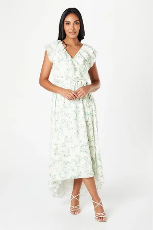 wallis Petite Floral Jacquard Satin Ruffle Maxi Dress