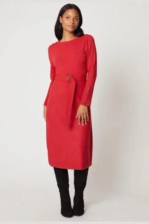 wallis Petite Slash Neck Belted Knitted Dress