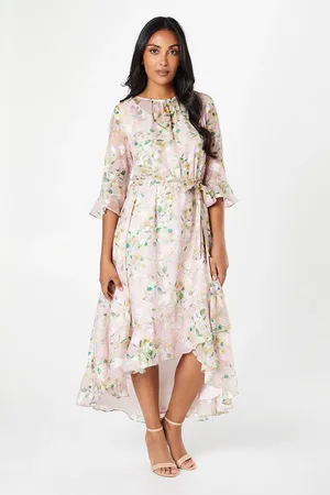 wallis Petite Floral Jacquard Ruffle Midaxi Dress