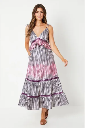 wallis Printed Strap Detail Tiered Maxi Dress