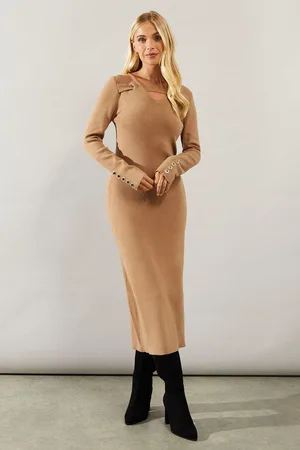 wallis Petite Eyelet Strap Detail Knitted Midi Dress