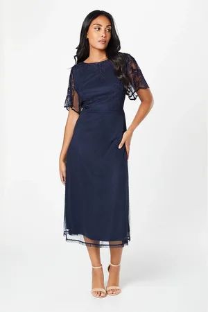 wallis Petite Occasion Cornelli Slash Neck Dobby Midi Dress
