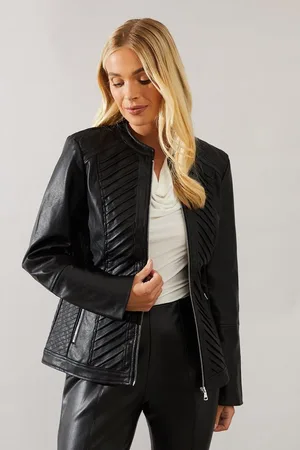 wallis Petite Faux Leather Pleat Detail Jacket