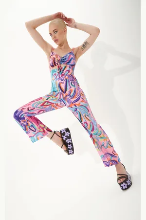 House of Holland Coloured Heart Print Flared Leg Jumpsuit With Chain Straps