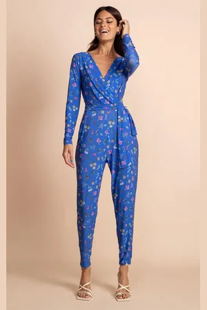 Dancing Leopard Zion Ditsy Floral Print Slinky Jumpsuit Wrap Front V-Neck Playsuit