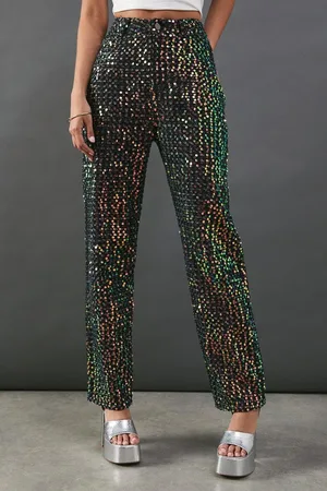 warehouse Sequin Straight Leg Denim Jeans