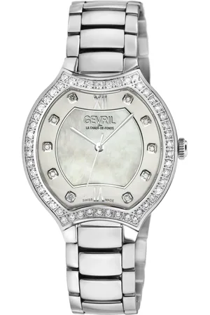 Gevril Lugano Swiss Diamond , MOP Dial,316L Stainless Steel Case, 316L Stainless Steel Bracelet . Swiss Quartz Watch