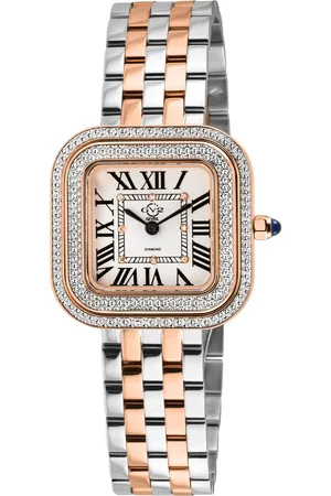 GV2 by Gevril Bellagio Swiss Made Diamond Watch, Silver-White Dial, Two toned SS/IPRG Bracelet
