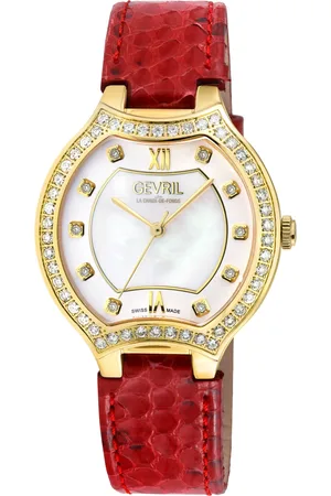 Gevril Lugano Swiss Diamond , MOP Dial, IPYG Case,Genuine Italian Handmade Leather Strap Swiss Quartz Watch